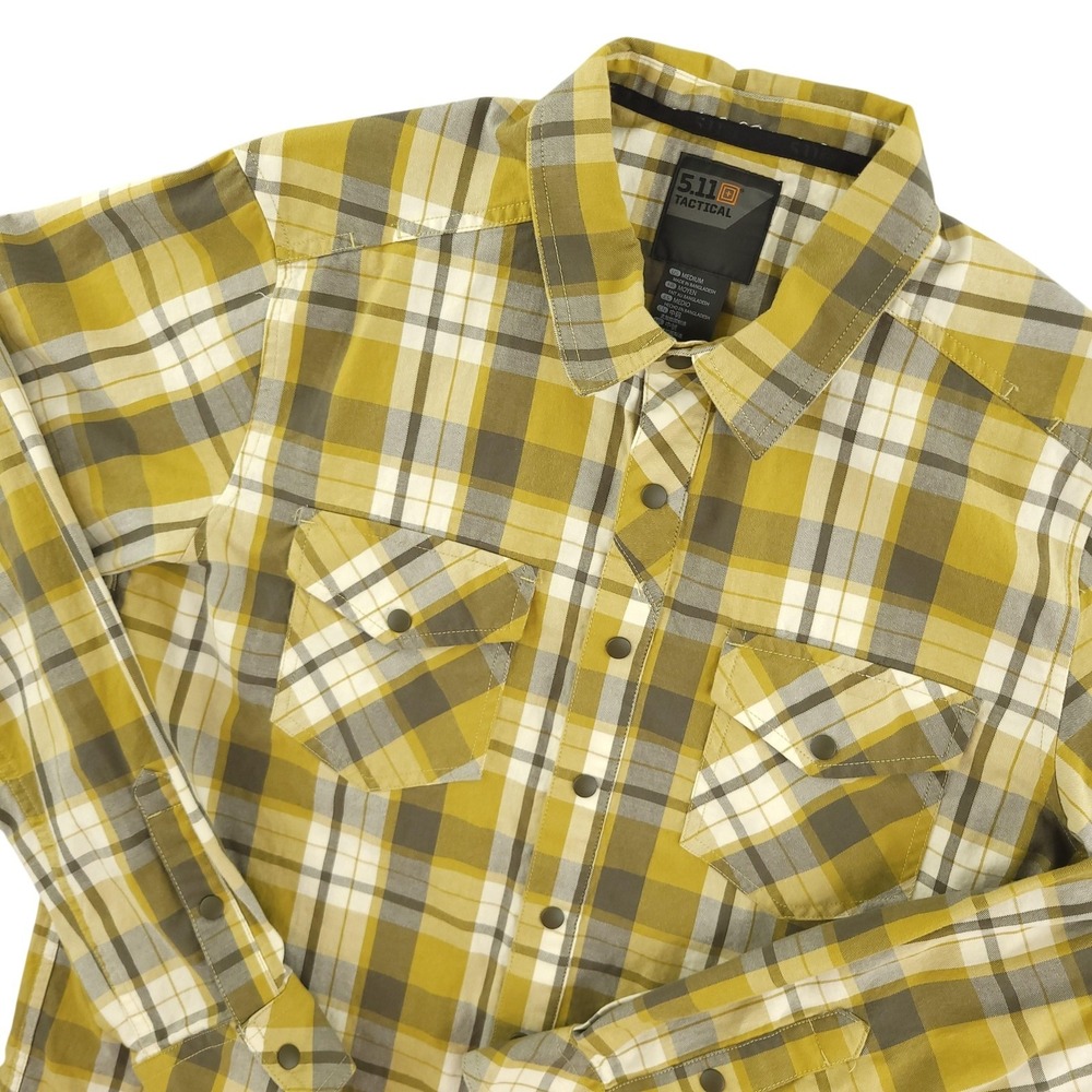 5.11 Tactical Shirt Mens M Yellow Plaid Long‎ Sleeve Snap Button Casual Outdoor